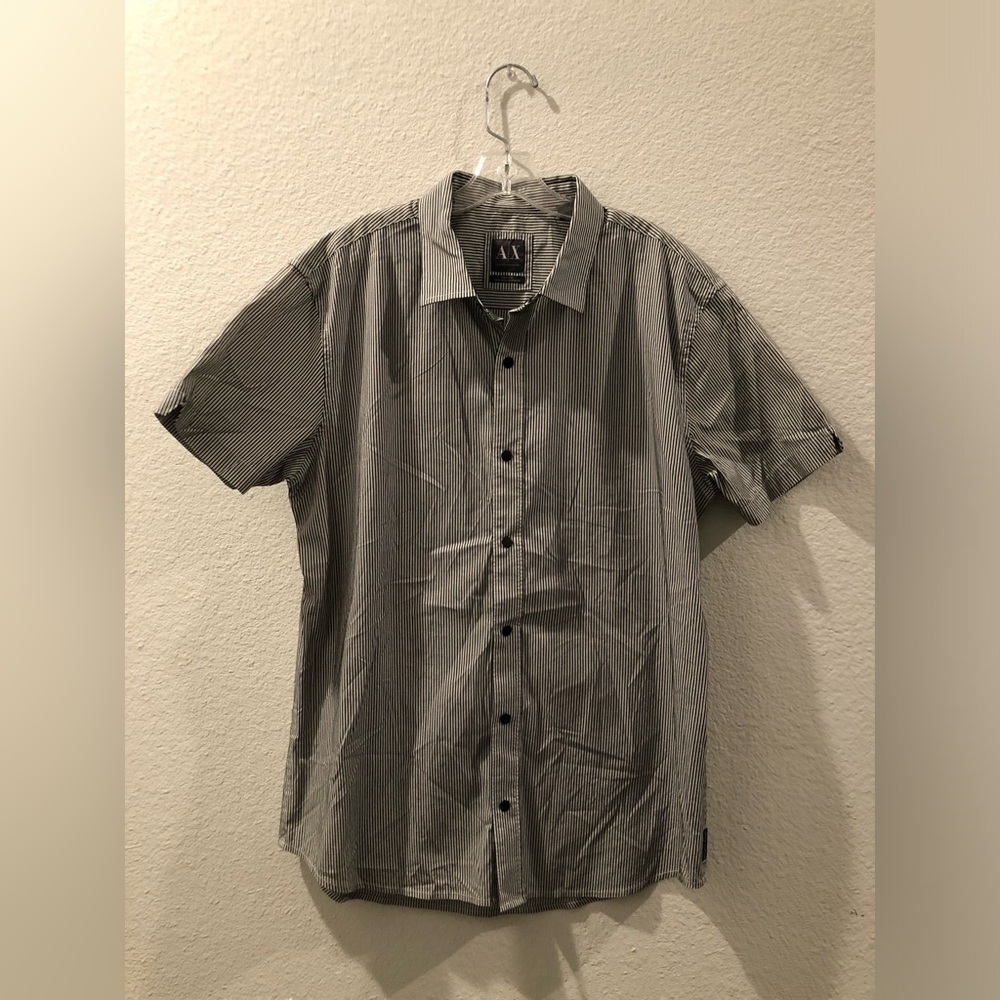 Armani Exchange Black and White Thin Striped Casual Shirt